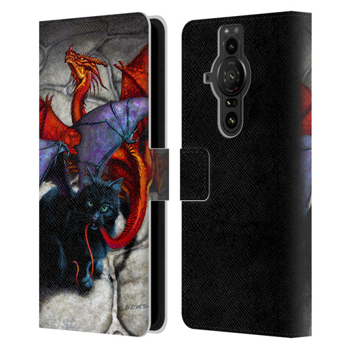Stanley Morrison Art Bat Winged Black Cat & Dragon Leather Book Wallet Case Cover For Sony Xperia Pro-I
