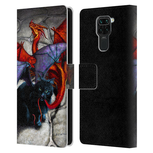 Stanley Morrison Art Bat Winged Black Cat & Dragon Leather Book Wallet Case Cover For Xiaomi Redmi Note 9 / Redmi 10X 4G