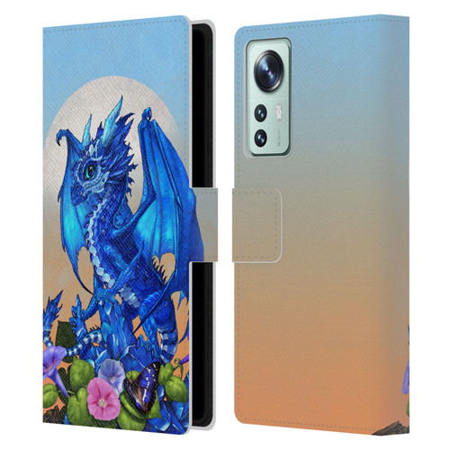 Stanley Morrison Art Blue Sapphire Dragon & Flowers Leather Book Wallet Case Cover For Xiaomi 12