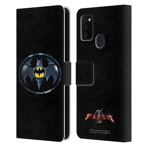 The Flash 2023 Graphics Black Batman Logo Leather Book Wallet Case Cover For Samsung Galaxy M30s (2019)/M21 (2020)