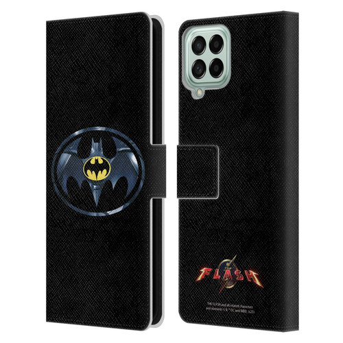 The Flash 2023 Graphics Black Batman Logo Leather Book Wallet Case Cover For Samsung Galaxy M53 (2022)