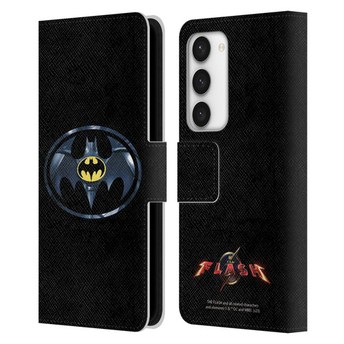 The Flash 2023 Graphics Black Batman Logo Leather Book Wallet Case Cover For Samsung Galaxy S23 5G