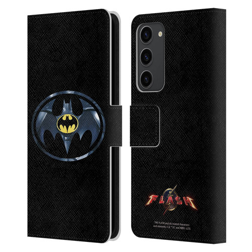 The Flash 2023 Graphics Black Batman Logo Leather Book Wallet Case Cover For Samsung Galaxy S23+ 5G