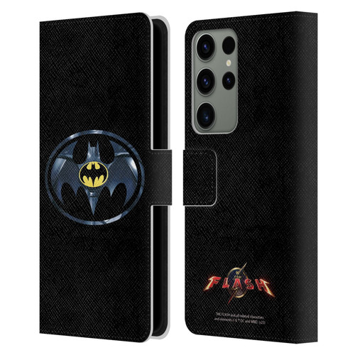 The Flash 2023 Graphics Black Batman Logo Leather Book Wallet Case Cover For Samsung Galaxy S23 Ultra 5G