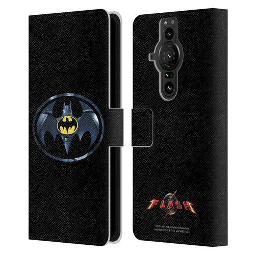 The Flash 2023 Graphics Black Batman Logo Leather Book Wallet Case Cover For Sony Xperia Pro-I