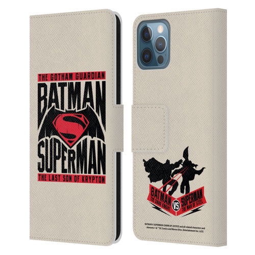 Batman V Superman: Dawn of Justice Graphics Typography Leather Book Wallet Case Cover For Apple iPhone 12 / iPhone 12 Pro