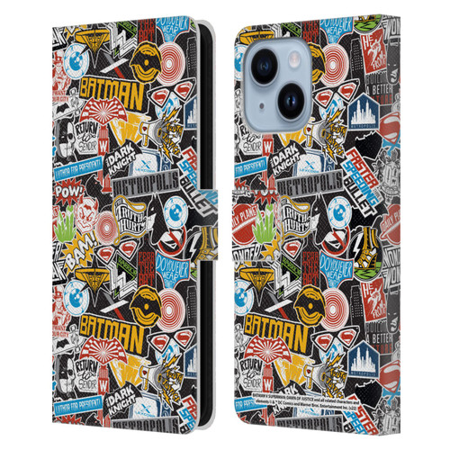 Batman V Superman: Dawn of Justice Graphics Sticker Collage Leather Book Wallet Case Cover For Apple iPhone 14 Plus