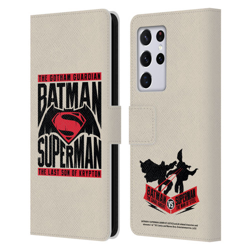 Batman V Superman: Dawn of Justice Graphics Typography Leather Book Wallet Case Cover For Samsung Galaxy S21 Ultra 5G