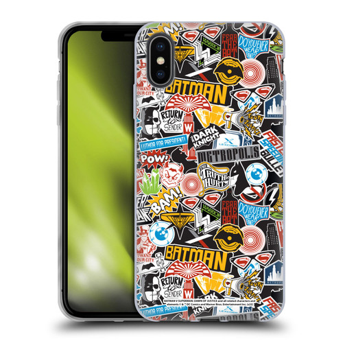 Batman V Superman: Dawn of Justice Graphics Sticker Collage Soft Gel Case for Apple iPhone XS Max