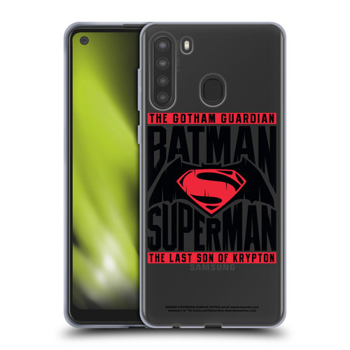 Batman V Superman: Dawn of Justice Graphics Typography Soft Gel Case for Samsung Galaxy A21 (2020)
