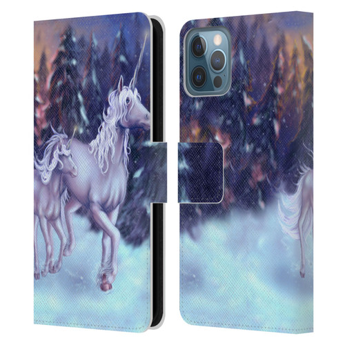 Tiffany "Tito" Toland-Scott Christmas Art Winter Unicorns Leather Book Wallet Case Cover For Apple iPhone 12 / iPhone 12 Pro