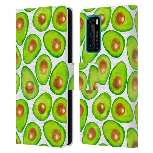 Katerina Kirilova Fruits & Foliage Patterns Avocado Leather Book Wallet Case Cover For Huawei P40 5G