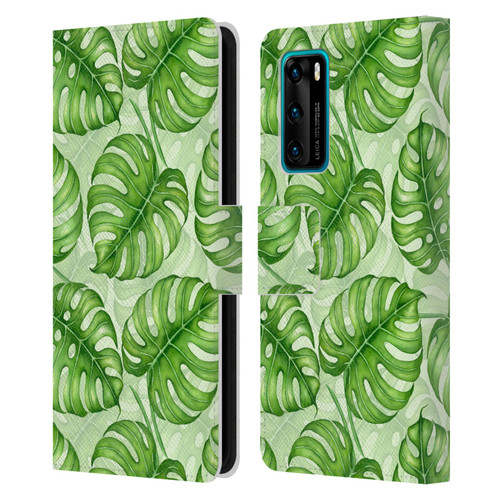 Katerina Kirilova Fruits & Foliage Patterns Monstera Leather Book Wallet Case Cover For Huawei P40 5G