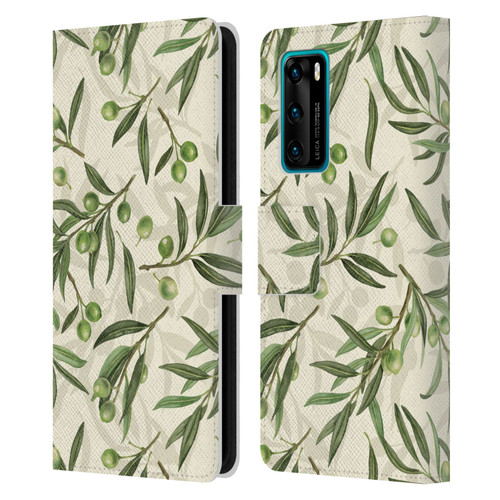 Katerina Kirilova Fruits & Foliage Patterns Olive Branches Leather Book Wallet Case Cover For Huawei P40 5G