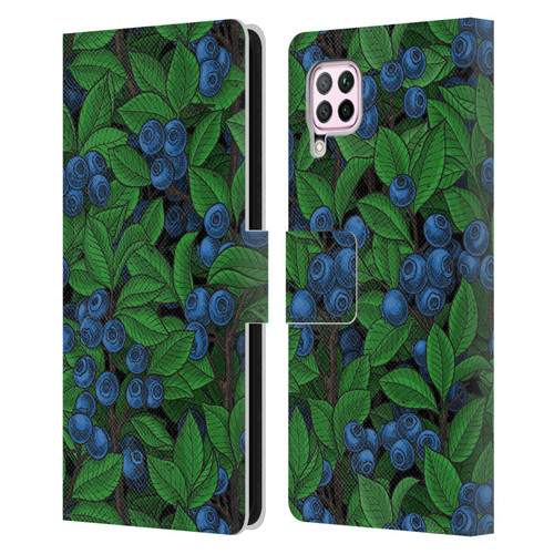 Katerina Kirilova Fruits & Foliage Patterns Blueberries Leather Book Wallet Case Cover For Huawei Nova 6 SE / P40 Lite