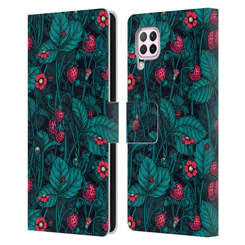 Katerina Kirilova Fruits & Foliage Patterns Wild Strawberries Leather Book Wallet Case Cover For Huawei Nova 6 SE / P40 Lite