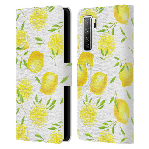 Katerina Kirilova Fruits & Foliage Patterns Lemons Leather Book Wallet Case Cover For Huawei Nova 7 SE/P40 Lite 5G