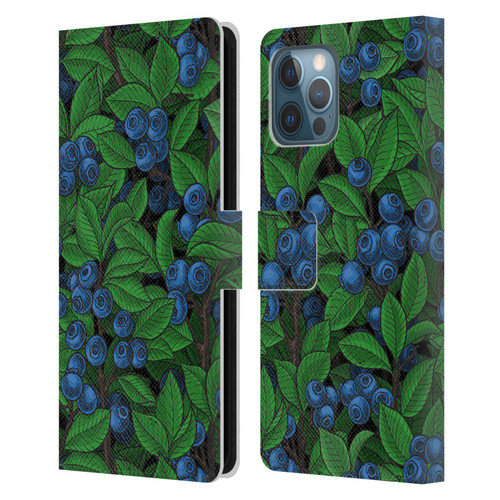 Katerina Kirilova Fruits & Foliage Patterns Blueberries Leather Book Wallet Case Cover For Apple iPhone 12 Pro Max