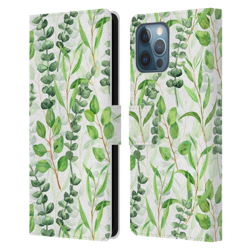 Katerina Kirilova Fruits & Foliage Patterns Eucalyptus Mix Leather Book Wallet Case Cover For Apple iPhone 12 Pro Max