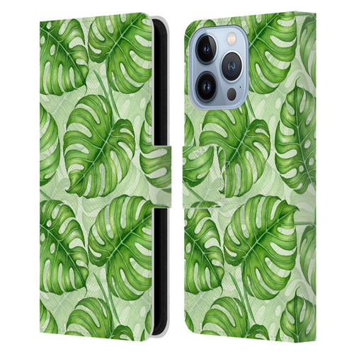 Katerina Kirilova Fruits & Foliage Patterns Monstera Leather Book Wallet Case Cover For Apple iPhone 13 Pro