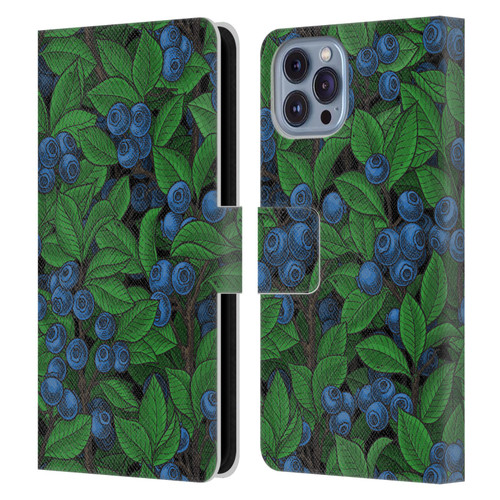 Katerina Kirilova Fruits & Foliage Patterns Blueberries Leather Book Wallet Case Cover For Apple iPhone 14