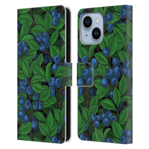 Katerina Kirilova Fruits & Foliage Patterns Blueberries Leather Book Wallet Case Cover For Apple iPhone 14 Plus