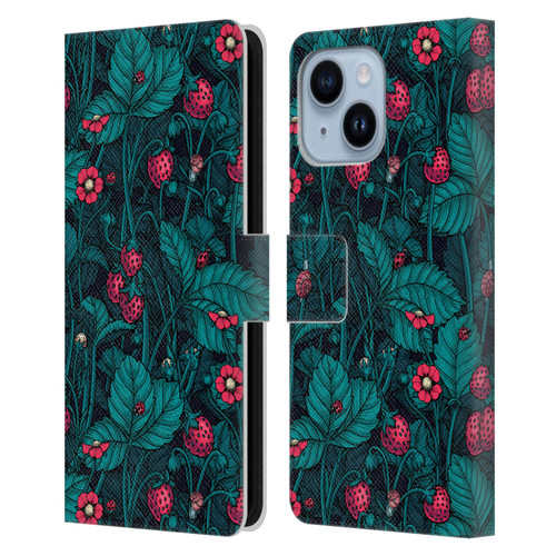 Katerina Kirilova Fruits & Foliage Patterns Wild Strawberries Leather Book Wallet Case Cover For Apple iPhone 14 Plus