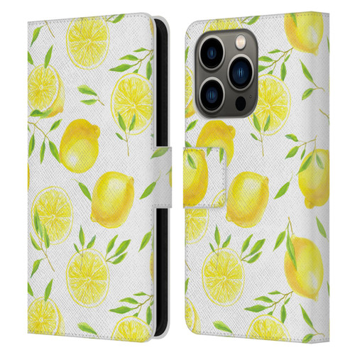 Katerina Kirilova Fruits & Foliage Patterns Lemons Leather Book Wallet Case Cover For Apple iPhone 14 Pro