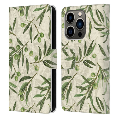 Katerina Kirilova Fruits & Foliage Patterns Olive Branches Leather Book Wallet Case Cover For Apple iPhone 14 Pro