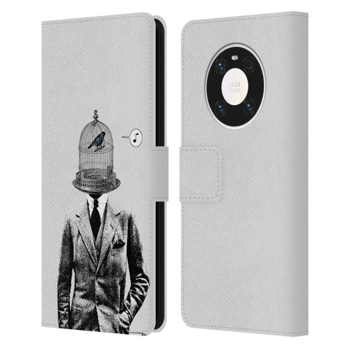 LouiJoverArt Black And White Plumage Leather Book Wallet Case Cover For Huawei Mate 40 Pro 5G