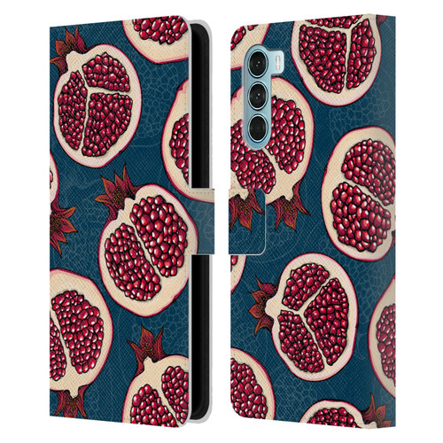 Katerina Kirilova Fruits & Foliage Patterns Pomegranate Slices Leather Book Wallet Case Cover For Motorola Edge S30 / Moto G200 5G