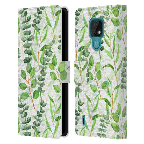 Katerina Kirilova Fruits & Foliage Patterns Eucalyptus Mix Leather Book Wallet Case Cover For Motorola Moto E7