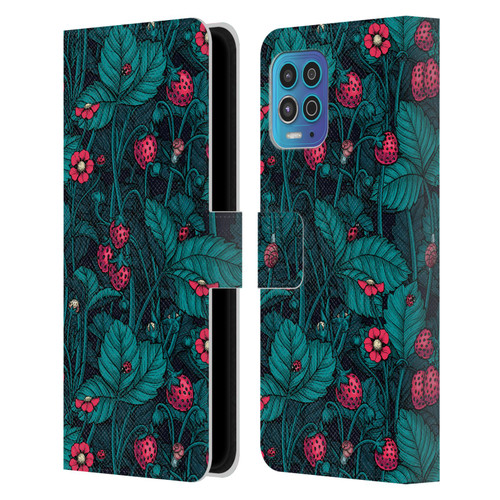 Katerina Kirilova Fruits & Foliage Patterns Wild Strawberries Leather Book Wallet Case Cover For Motorola Moto G100