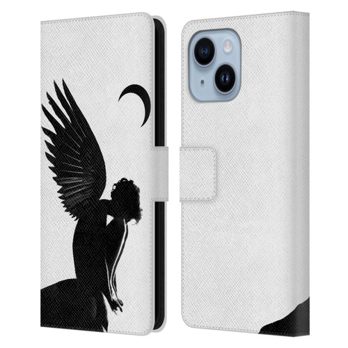 LouiJoverArt Black And White Angel Leather Book Wallet Case Cover For Apple iPhone 14 Plus