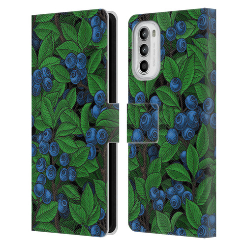 Katerina Kirilova Fruits & Foliage Patterns Blueberries Leather Book Wallet Case Cover For Motorola Moto G52