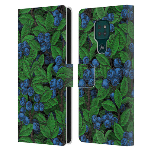 Katerina Kirilova Fruits & Foliage Patterns Blueberries Leather Book Wallet Case Cover For Motorola Moto G9 Play