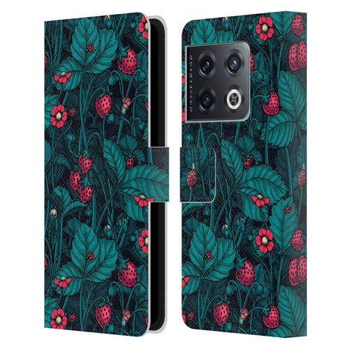 Katerina Kirilova Fruits & Foliage Patterns Wild Strawberries Leather Book Wallet Case Cover For OnePlus 10 Pro