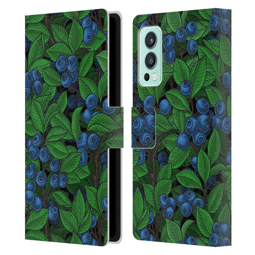 Katerina Kirilova Fruits & Foliage Patterns Blueberries Leather Book Wallet Case Cover For OnePlus Nord 2 5G