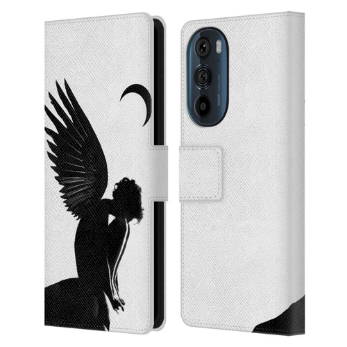 LouiJoverArt Black And White Angel Leather Book Wallet Case Cover For Motorola Edge 30
