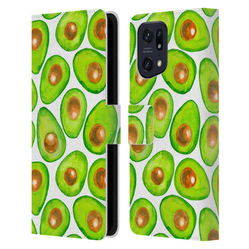 Katerina Kirilova Fruits & Foliage Patterns Avocado Leather Book Wallet Case Cover For OPPO Find X5