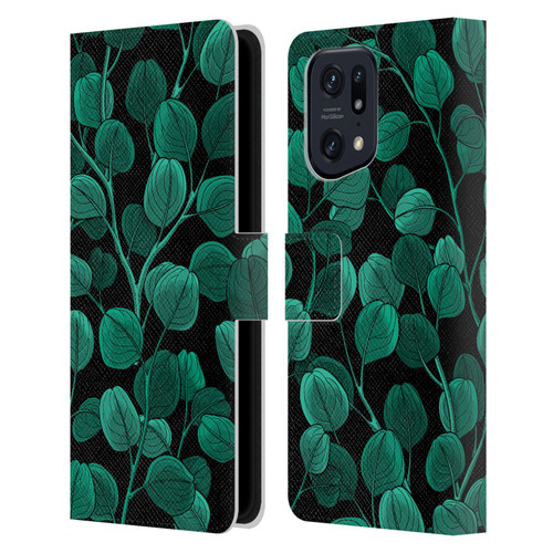 Katerina Kirilova Fruits & Foliage Patterns Eucalyptus Silver Dollar Leather Book Wallet Case Cover For OPPO Find X5 Pro