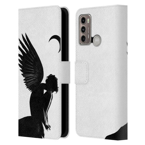 LouiJoverArt Black And White Angel Leather Book Wallet Case Cover For Motorola Moto G60 / Moto G40 Fusion