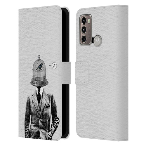 LouiJoverArt Black And White Plumage Leather Book Wallet Case Cover For Motorola Moto G60 / Moto G40 Fusion
