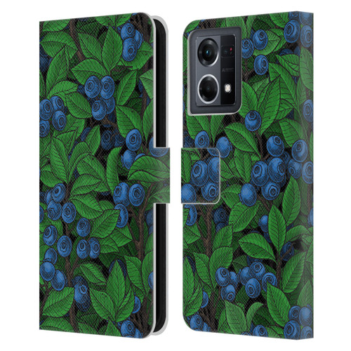 Katerina Kirilova Fruits & Foliage Patterns Blueberries Leather Book Wallet Case Cover For OPPO Reno8 4G