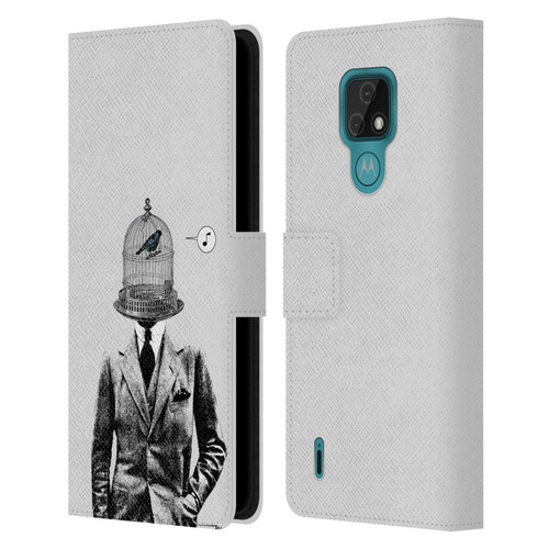 LouiJoverArt Black And White Plumage Leather Book Wallet Case Cover For Motorola Moto E7