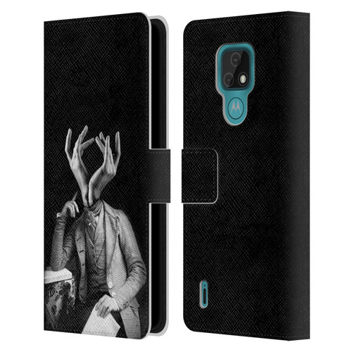 LouiJoverArt Black And White Sensitive Man Leather Book Wallet Case Cover For Motorola Moto E7
