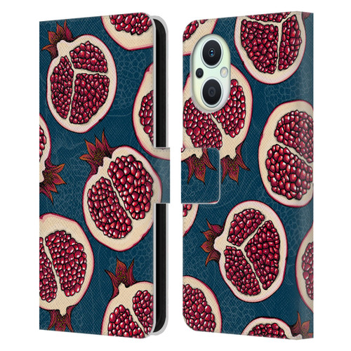 Katerina Kirilova Fruits & Foliage Patterns Pomegranate Slices Leather Book Wallet Case Cover For OPPO Reno8 Lite