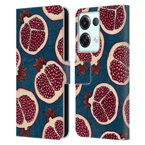 Katerina Kirilova Fruits & Foliage Patterns Pomegranate Slices Leather Book Wallet Case Cover For OPPO Reno8 Pro