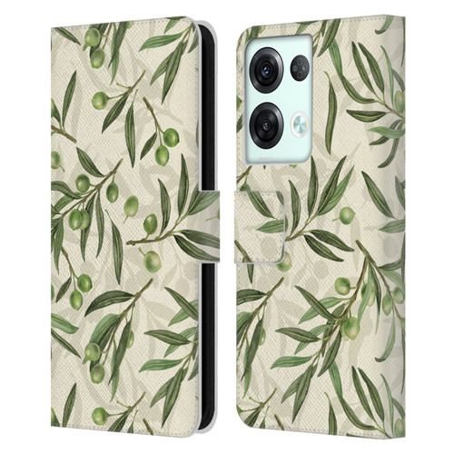 Katerina Kirilova Fruits & Foliage Patterns Olive Branches Leather Book Wallet Case Cover For OPPO Reno8 Pro