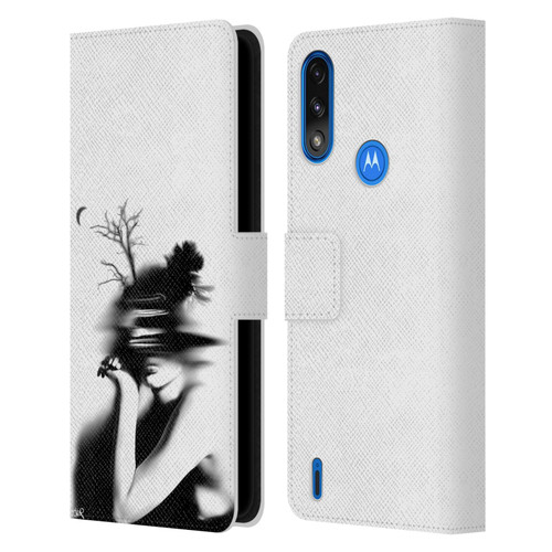 LouiJoverArt Black And White The Mystery Of Never Leather Book Wallet Case Cover For Motorola Moto E7 Power / Moto E7i Power